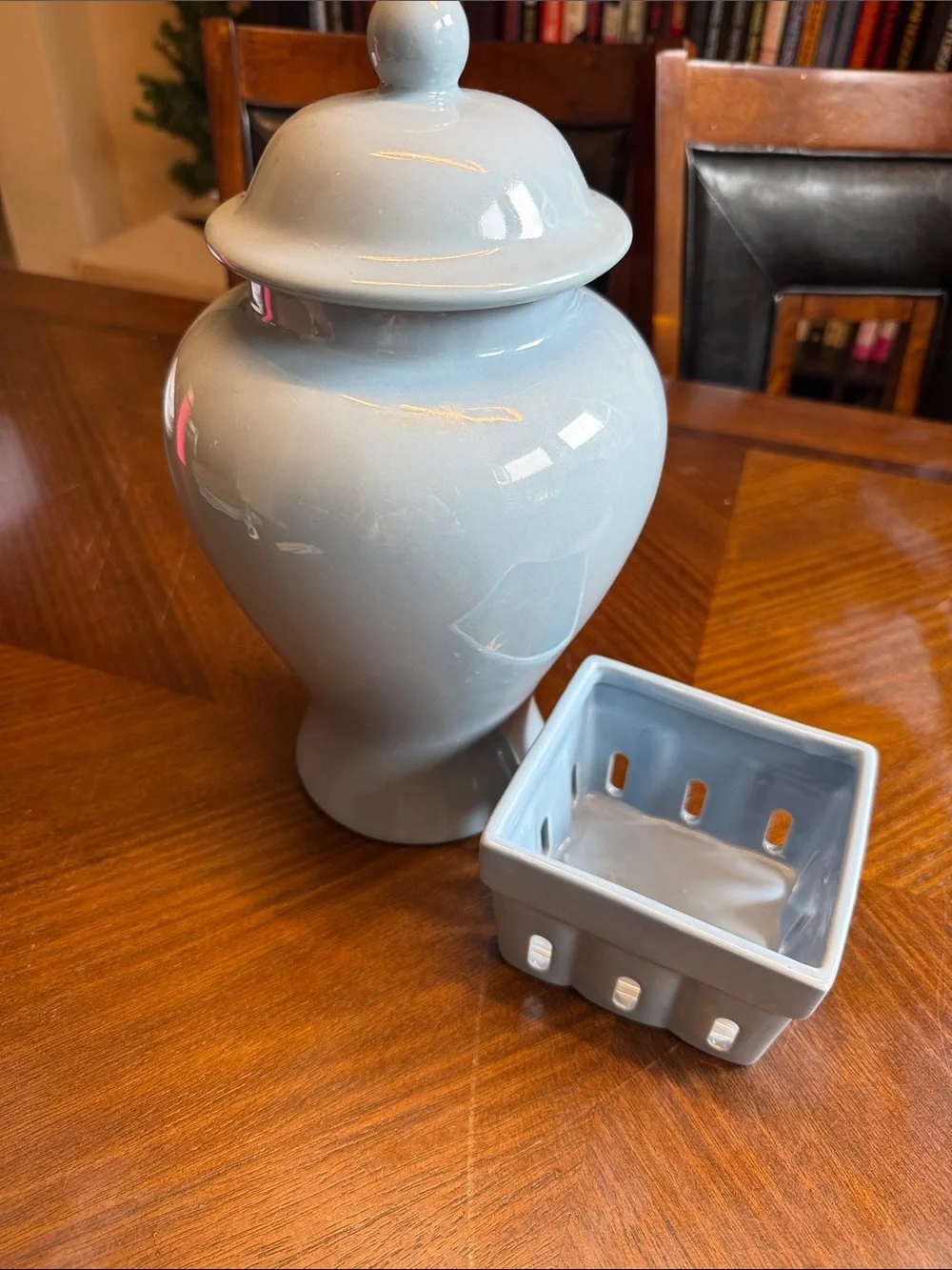 Ceramic Blue Ginger Jar and Croton Berry Dish
